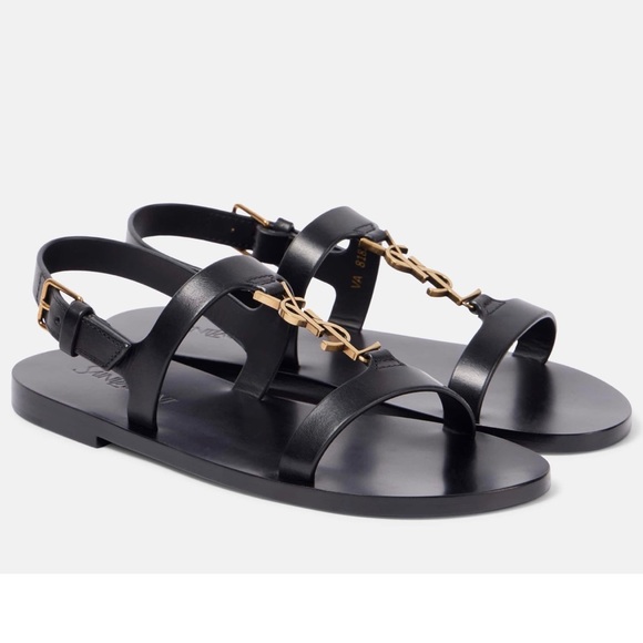 Saint Laurent Shoes - SAINT LAURENT Cassandra YSL logo leather thong sandals